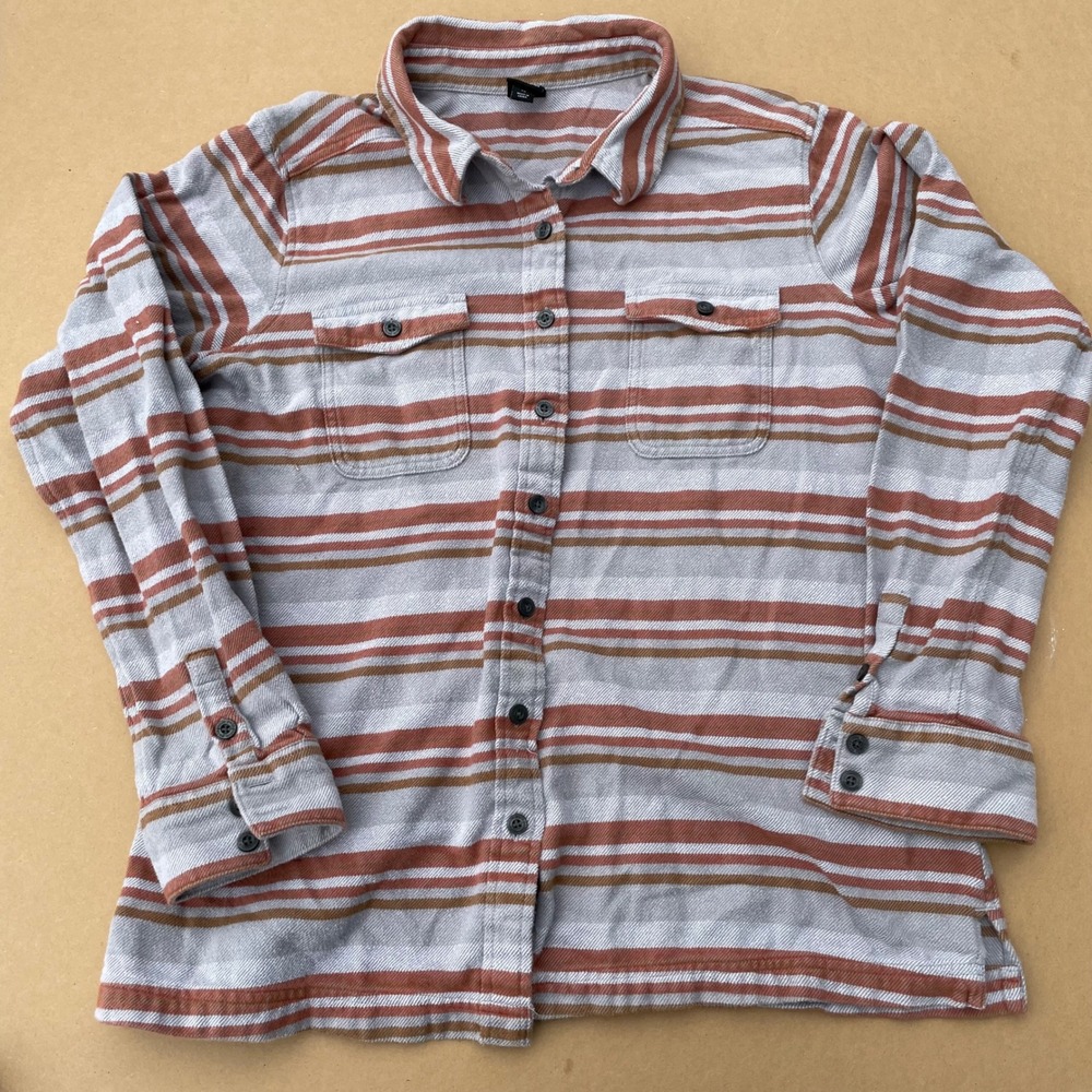 Patagonia Flannel Shirt Womens 14 Grey Orange Pre-owned Excellent Striped 53915